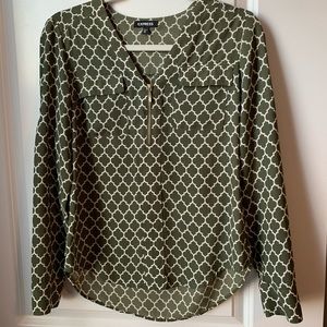 Green Patterned Professional Blouse